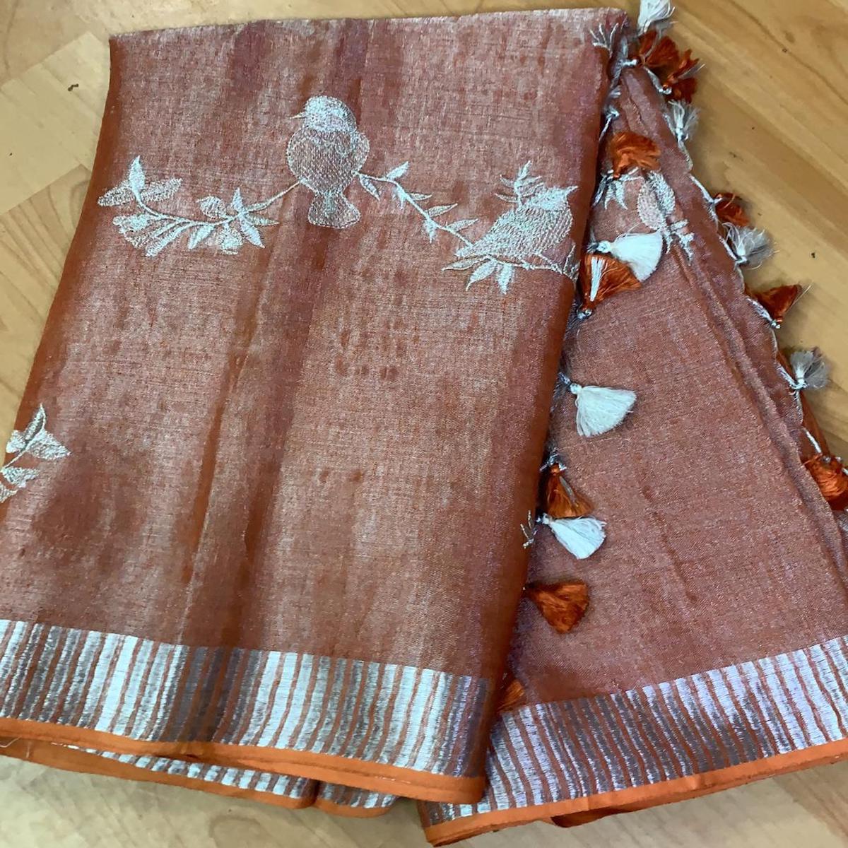 Linen Embroidery Sarees