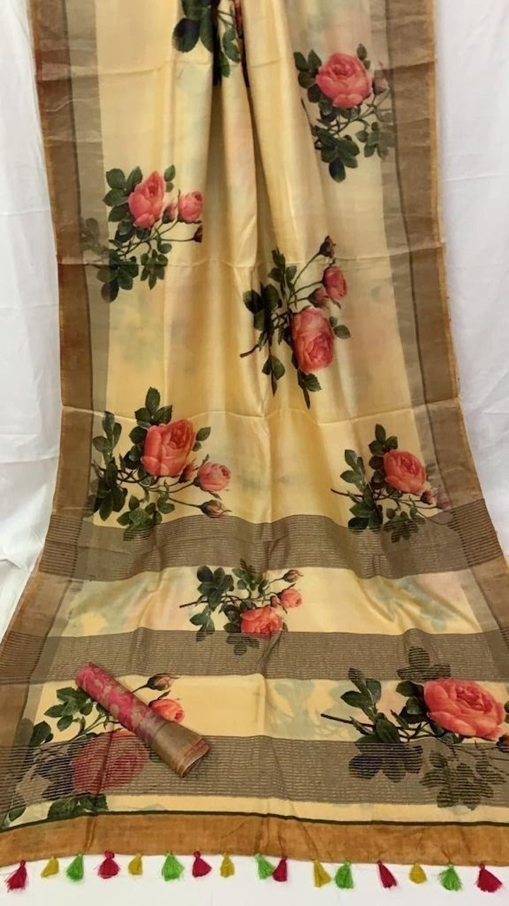 Linen Tussar Silk Sarees