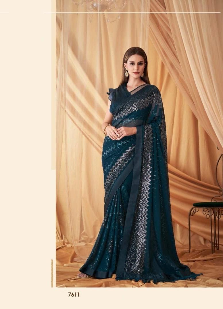 Blue boutique style saree