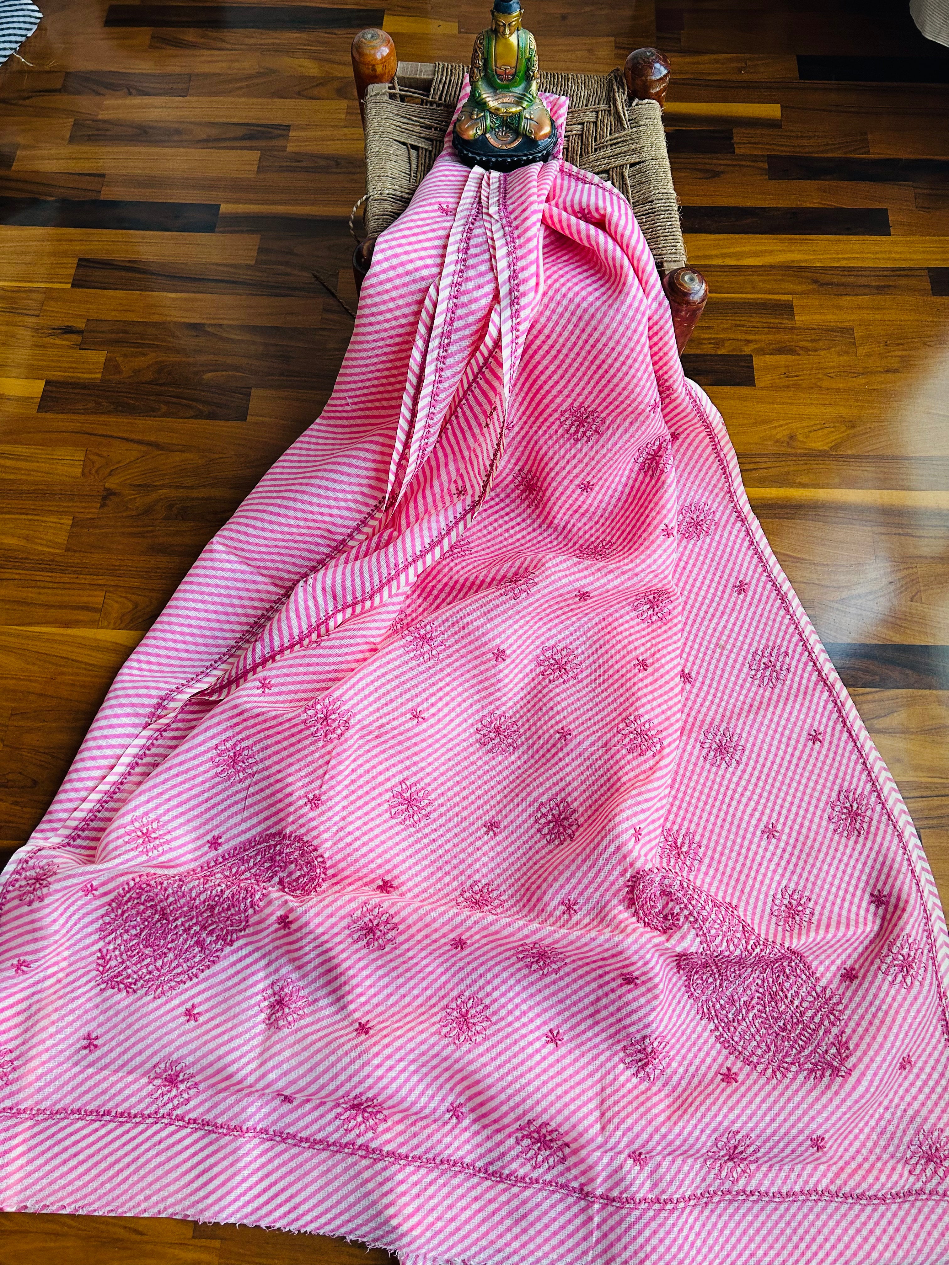 Cuckoo- Kota Doria Chikankari Work Saree In pink