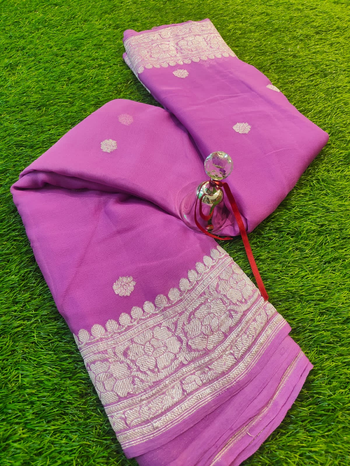 Light Pink Banarasi Khaddi Chiffon Buti Saree