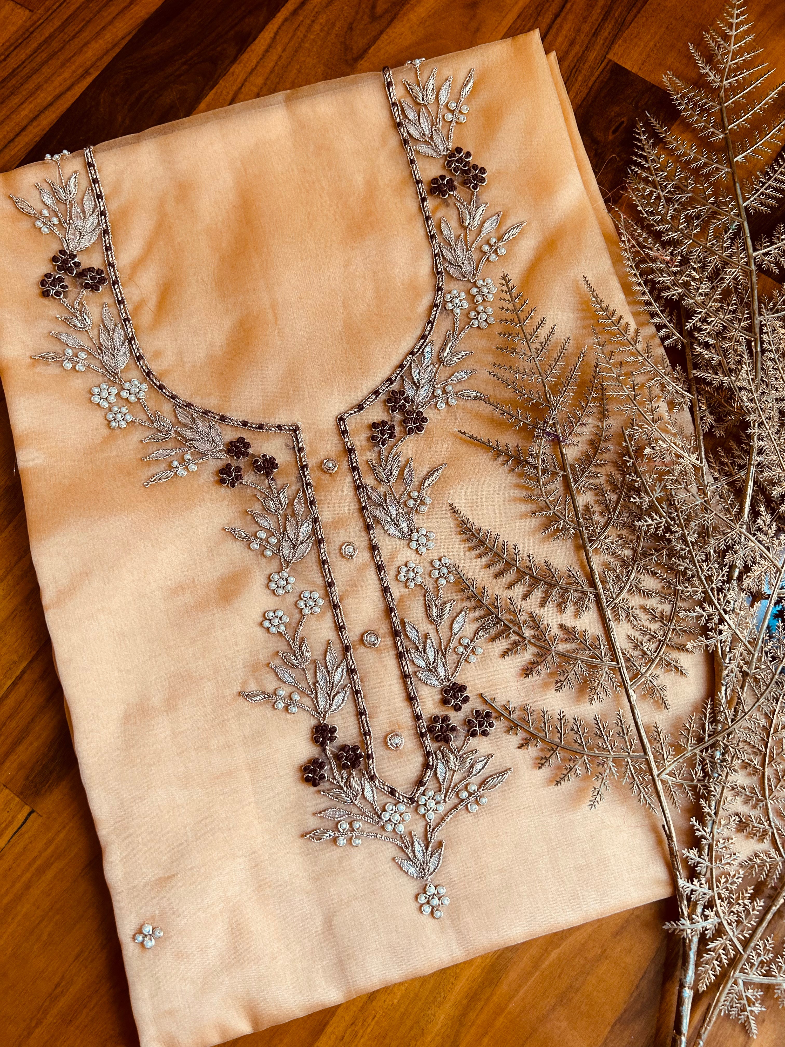 Golden Cream Gota Patti Organza Kurti