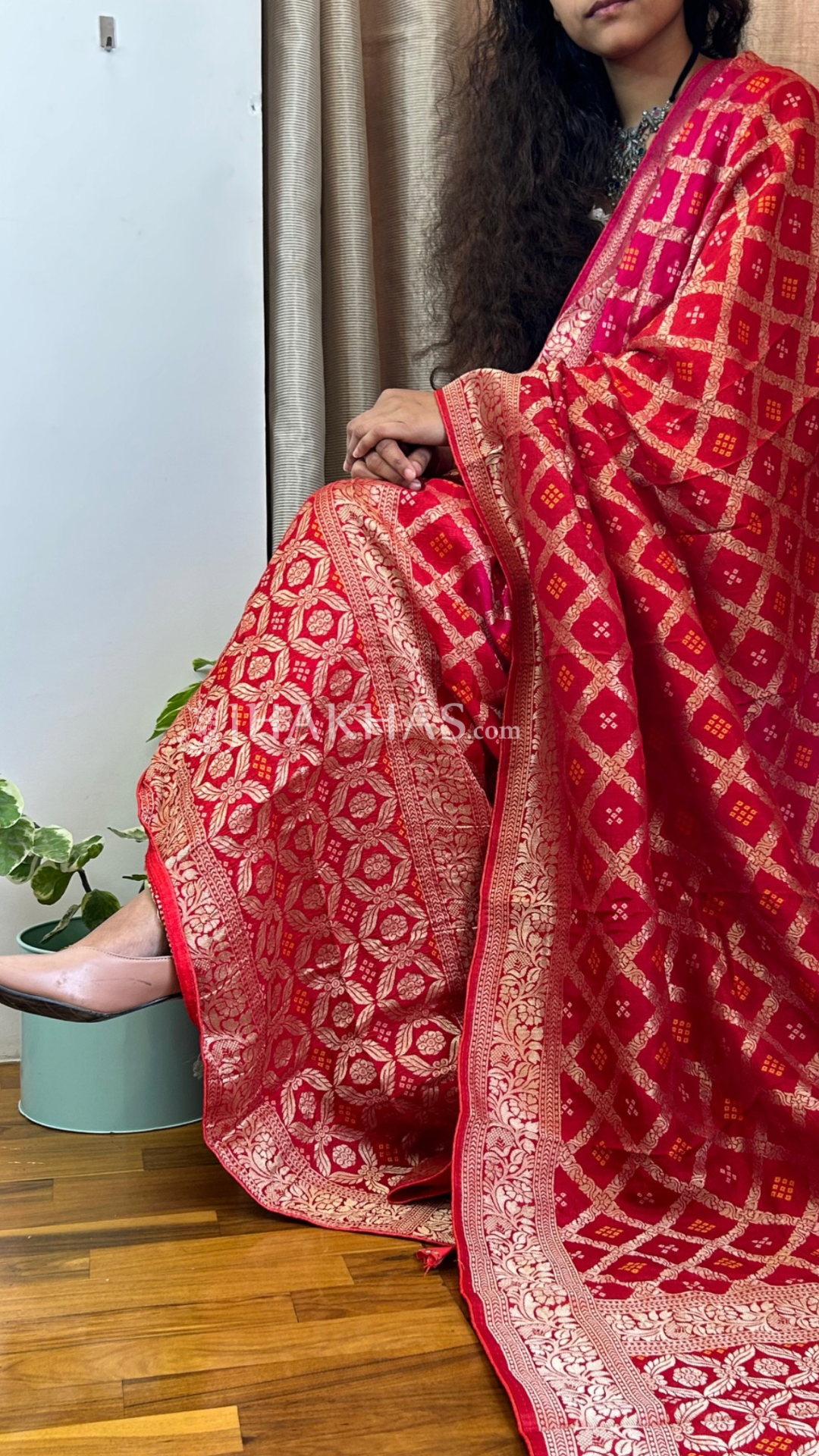 Red Banarasi Gharchola Dola Silk Dupatta