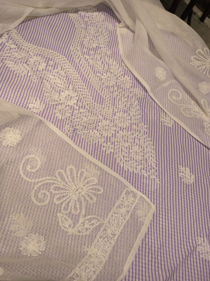 Lavender Lakhnawi Chinkari kurti set