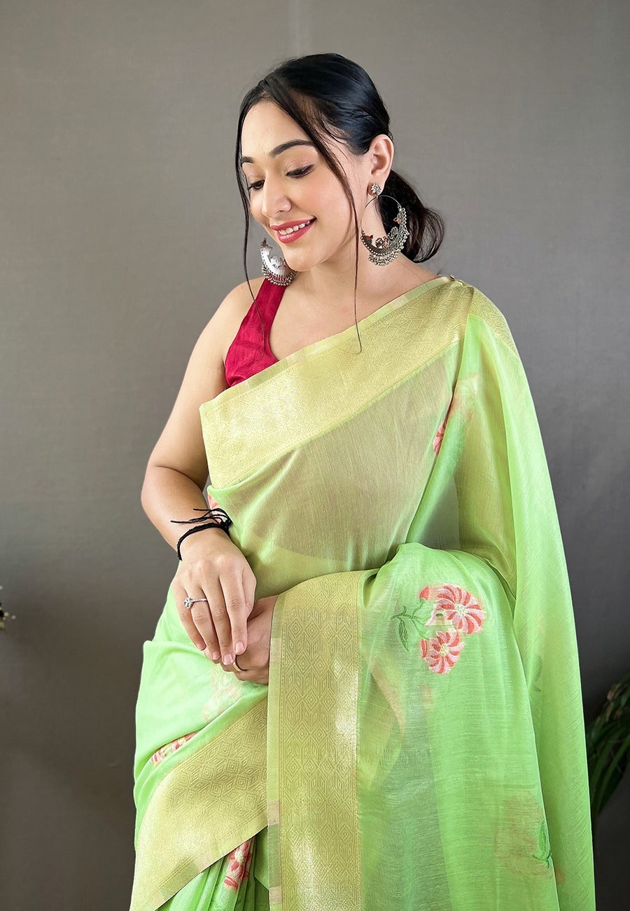 Soft Linen Saree In green