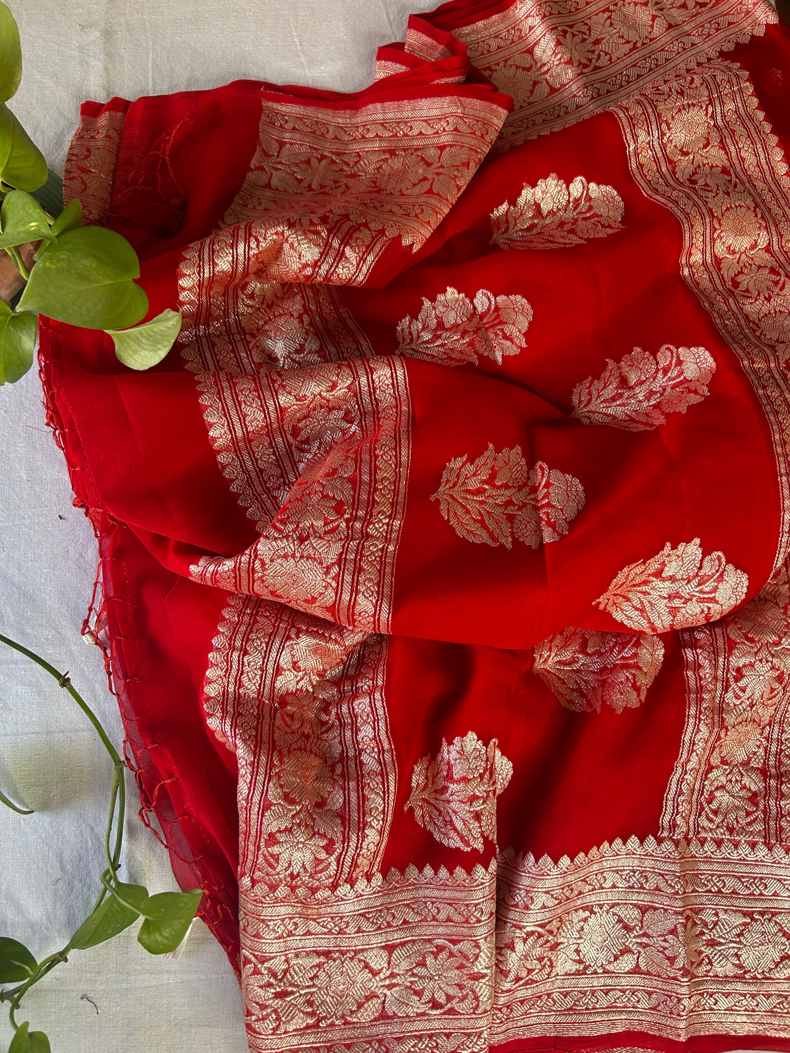 Royal Red Banarasi Jaal Georgette Saree