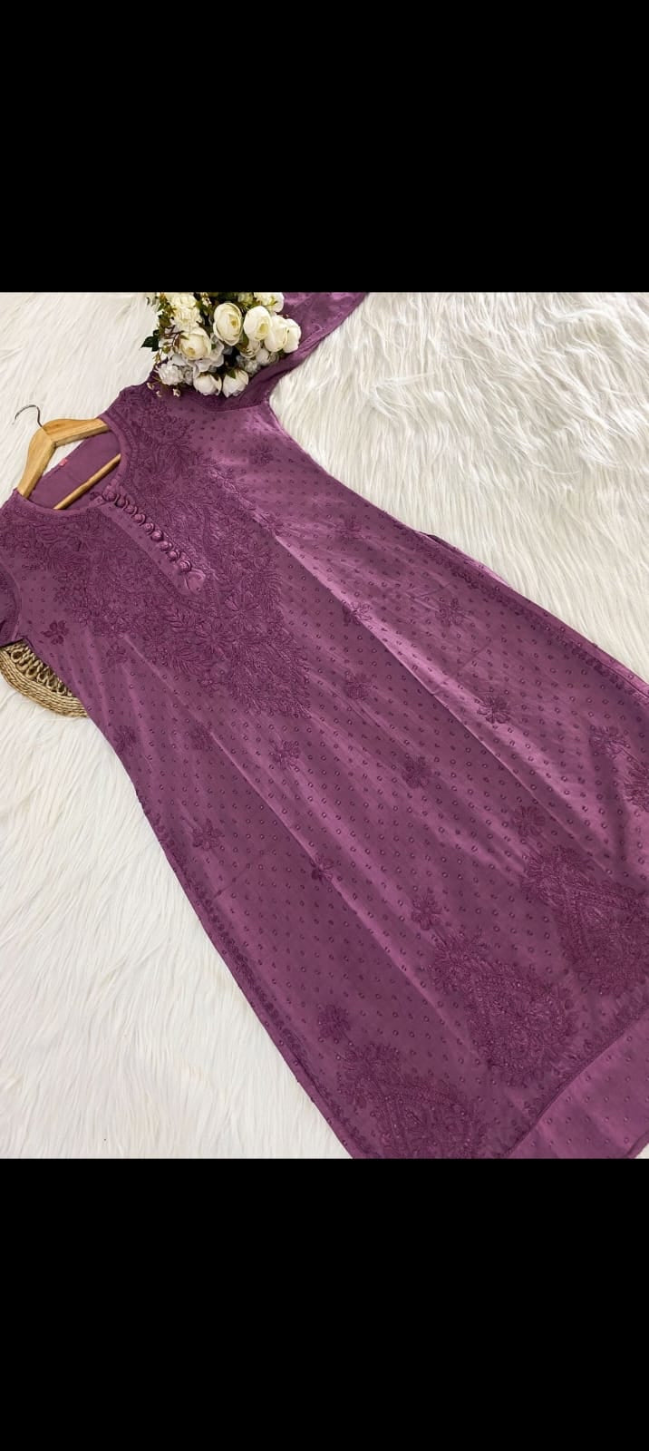 Wine Chikankari cotton Kurti With white Pant