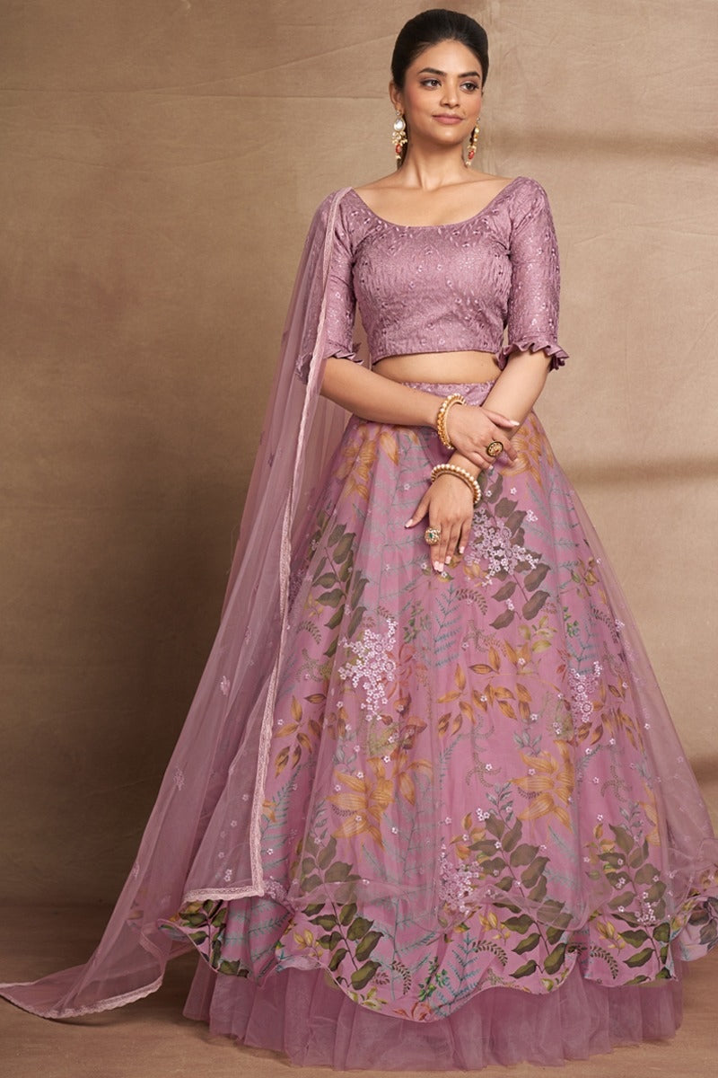 Cocktail Party Wear Mauv Lehenga