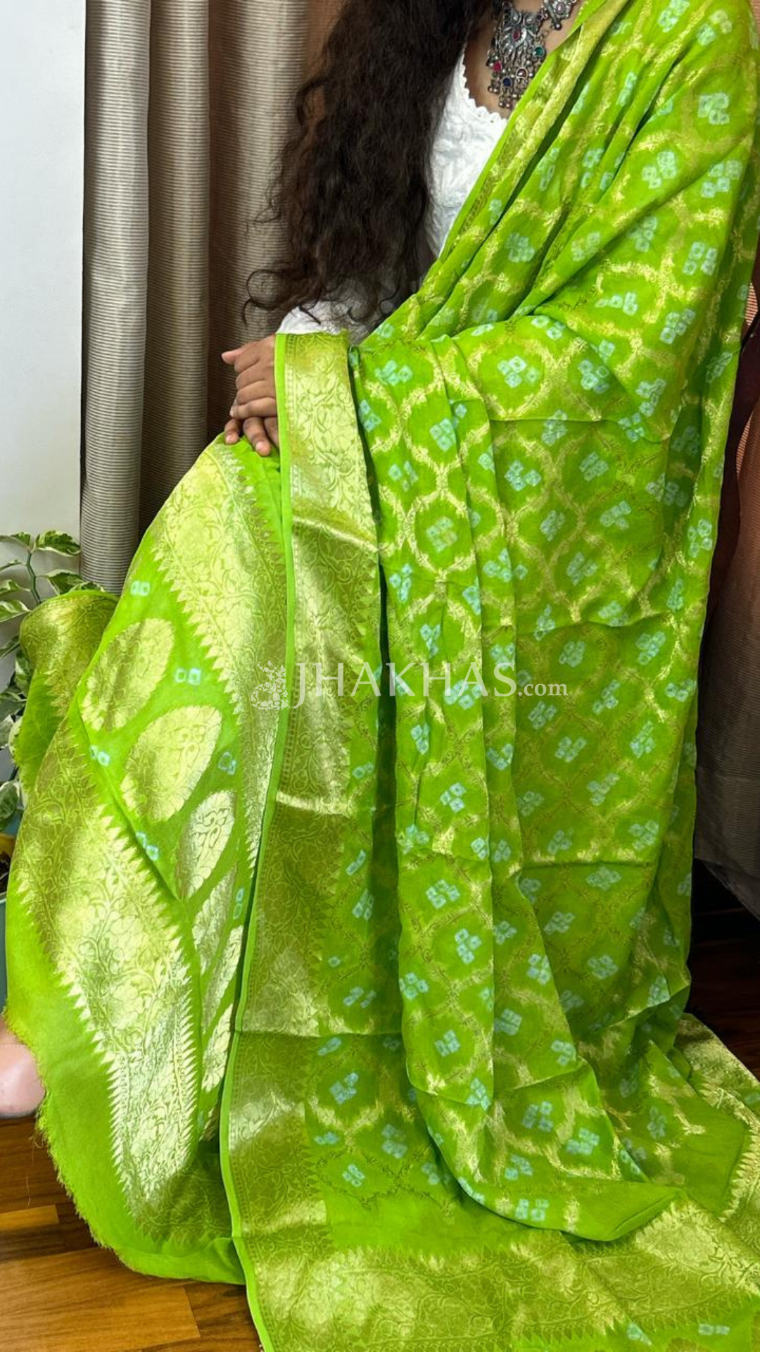 Lime Green Banarasi Georgette Gharchola Dupatta