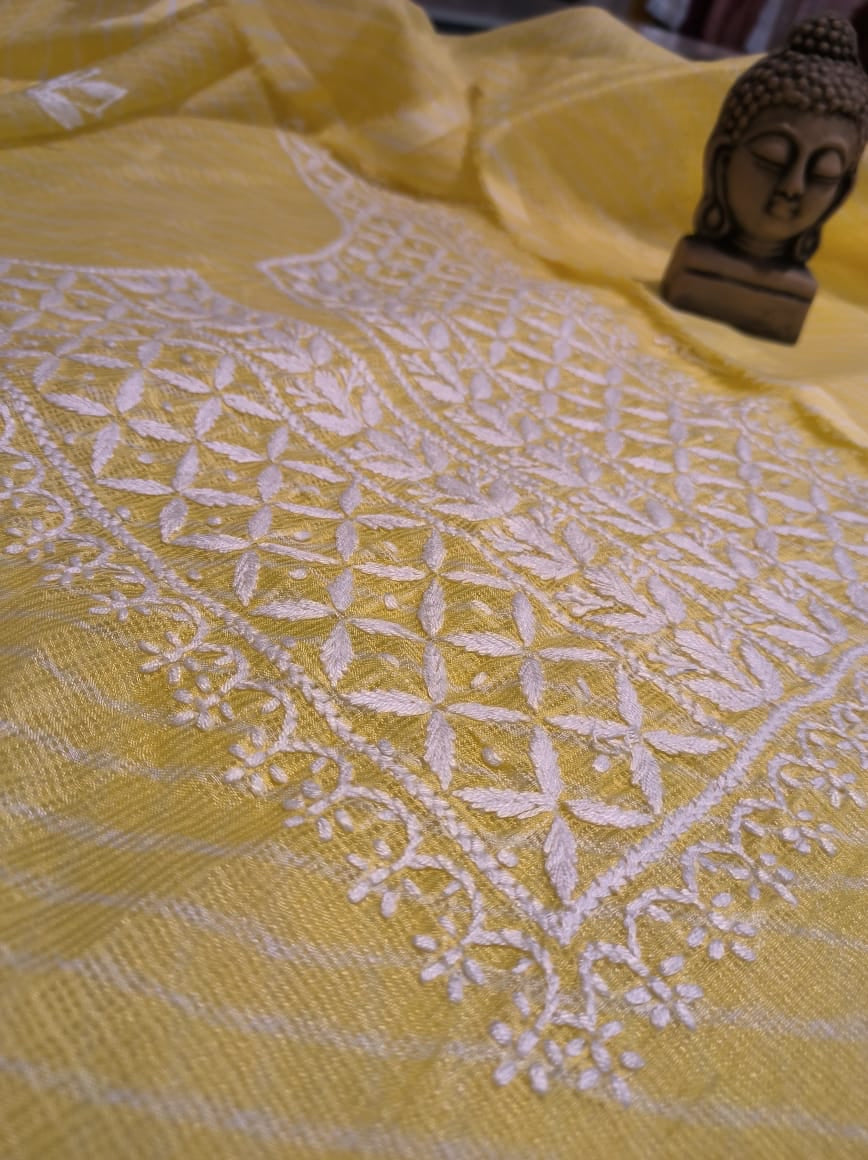 Satya- Lemon Yellow Chikankari Kota Doria fabric Suit