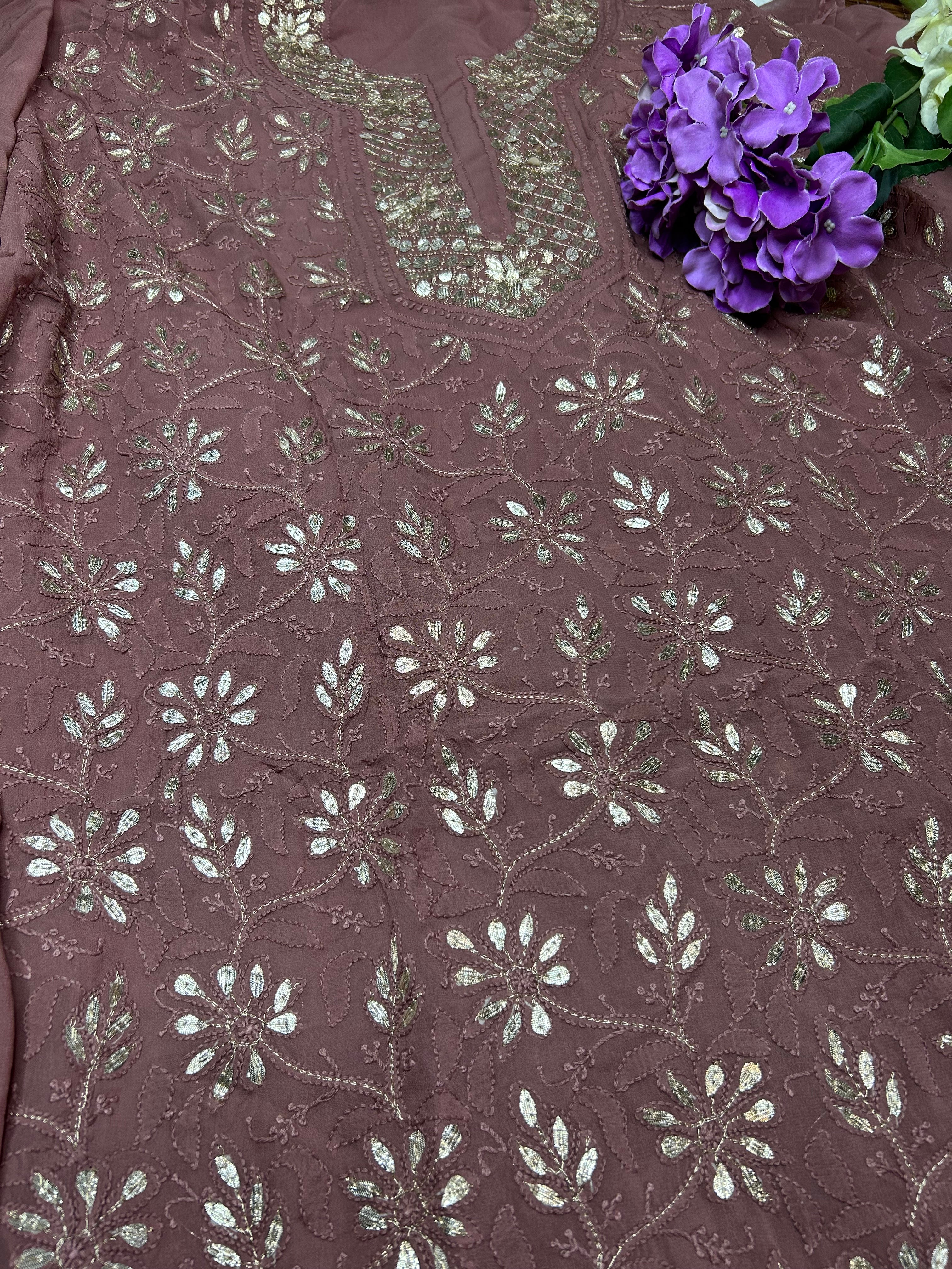 Onion Chikankari Mukaish Work Salwar Suit
