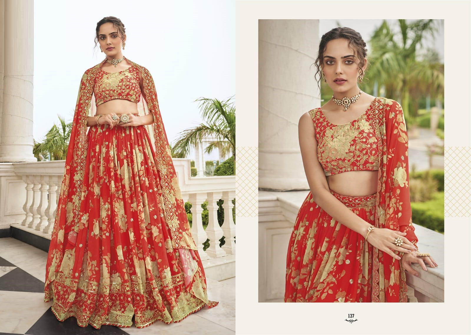 Orange Cocktail Party Floral Georgette Lehenga