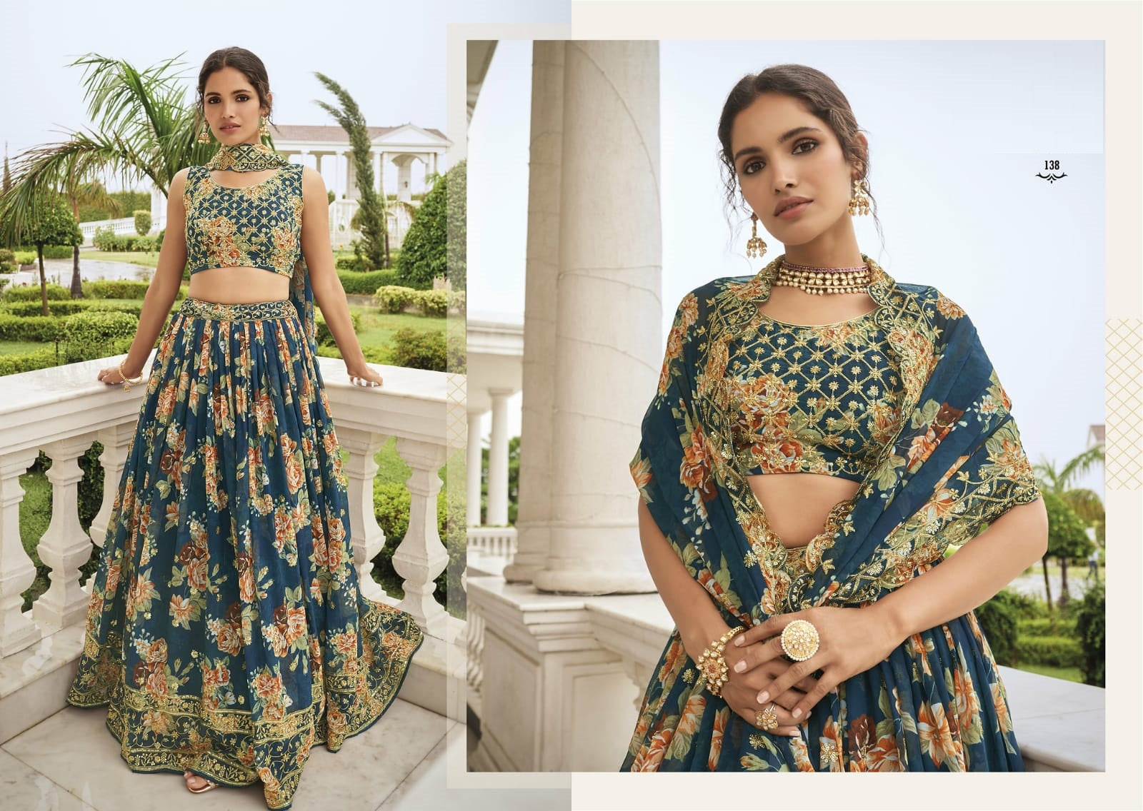 Rama Green Cocktail Party Floral Georgette Lehenga