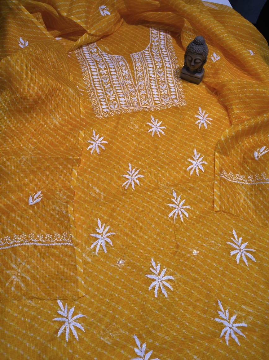 Sun Yellow Kota Doria Chinkari Salwar Suit fabric