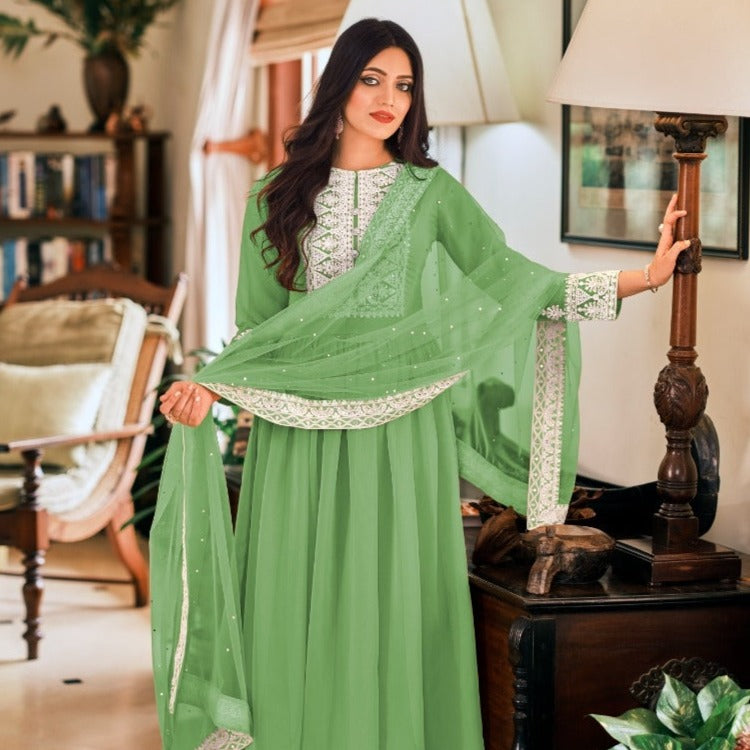 Green palazzo bottom suit