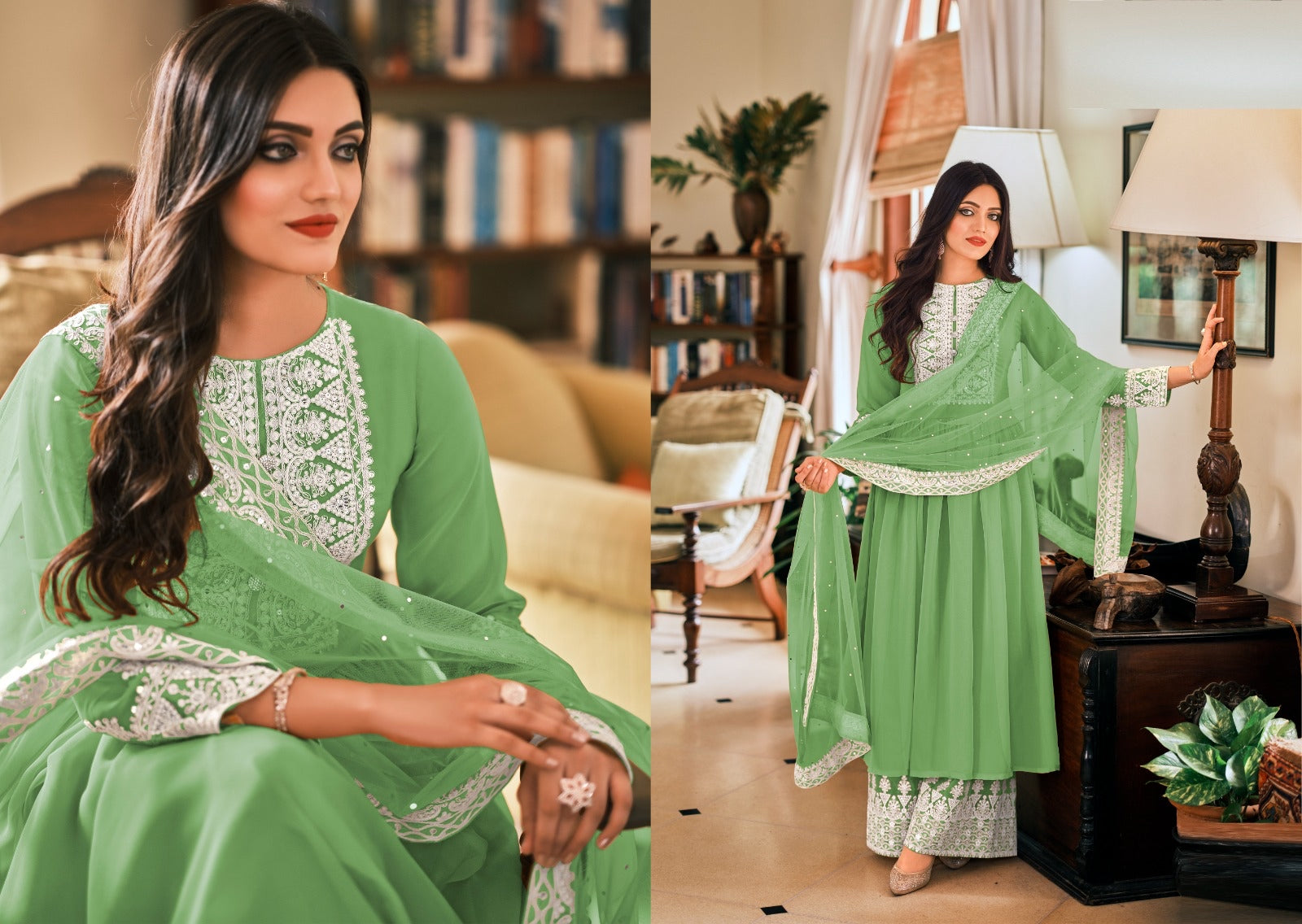 Green palazzo bottom suit