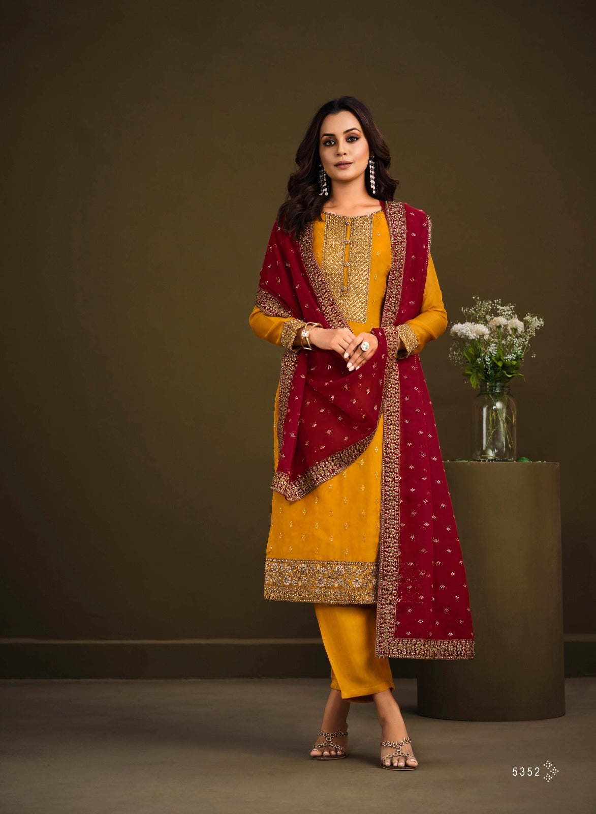 Party wear suit in yellow