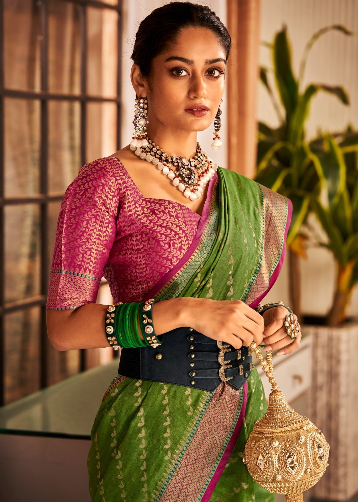 Green Banarasi designer silk saree