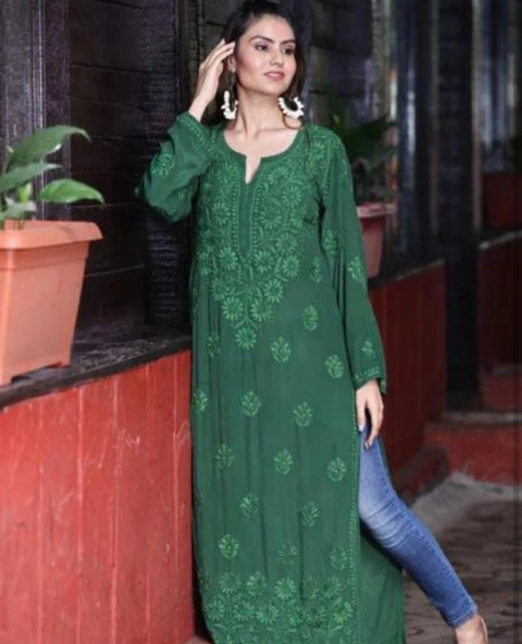 Chikankari Kurti in green
