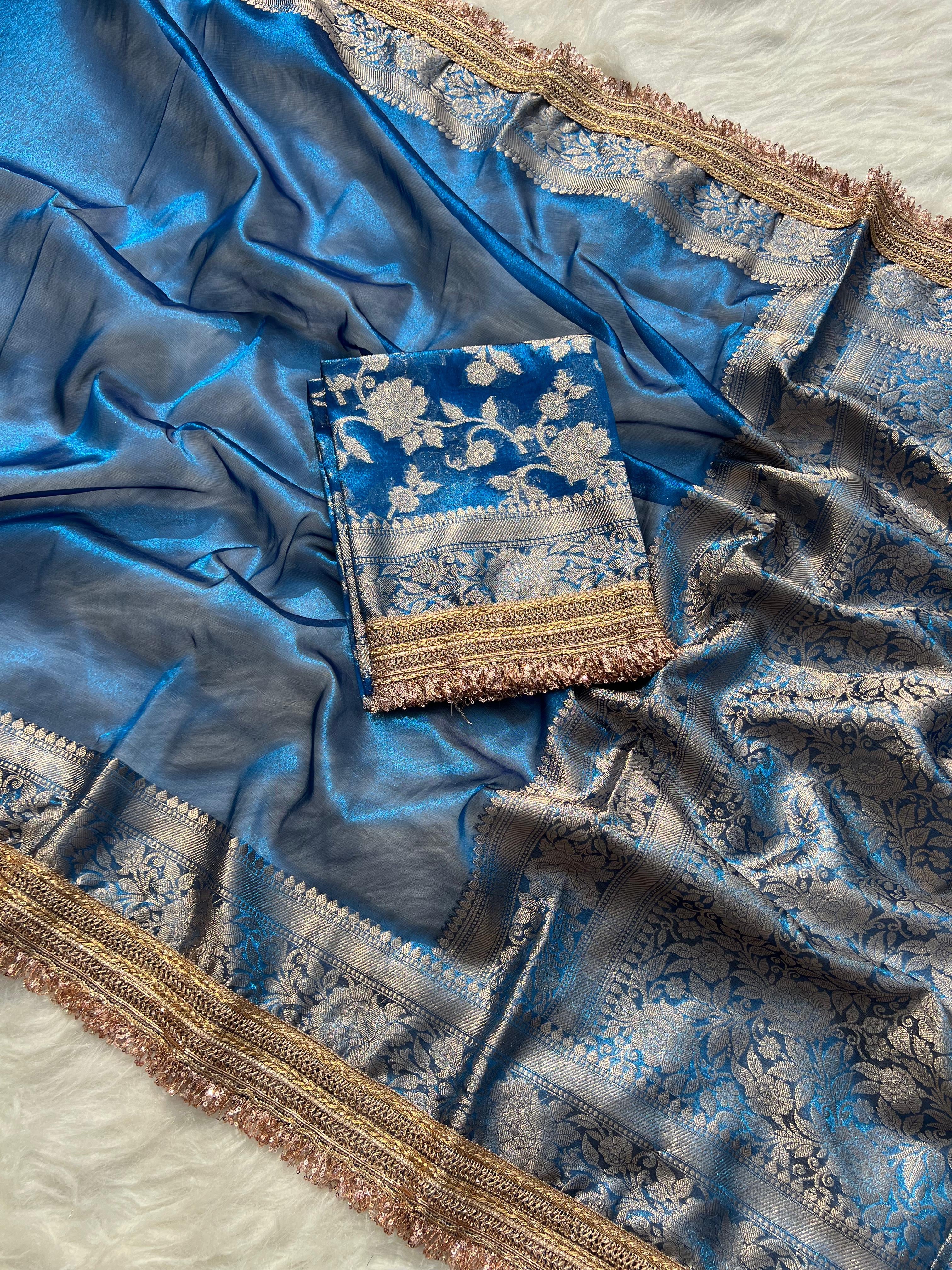 Blue Chamki Banarasi Tissue Saree