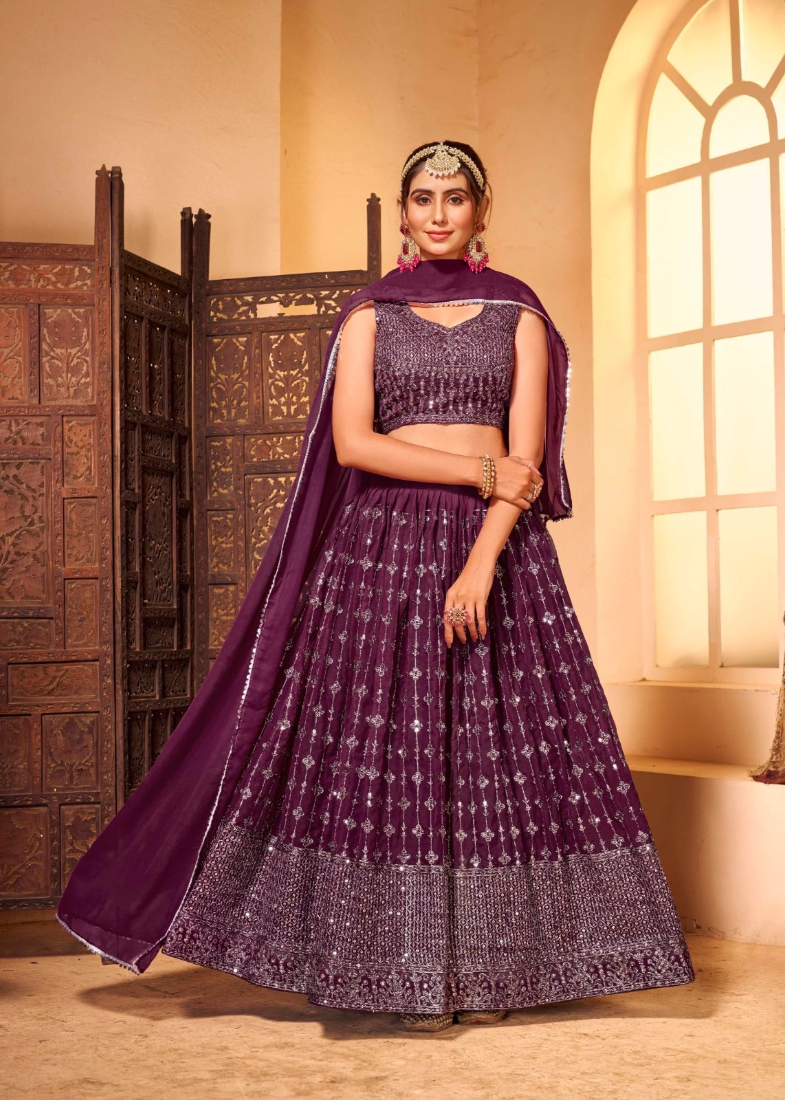 Party Wear wine Lehenga