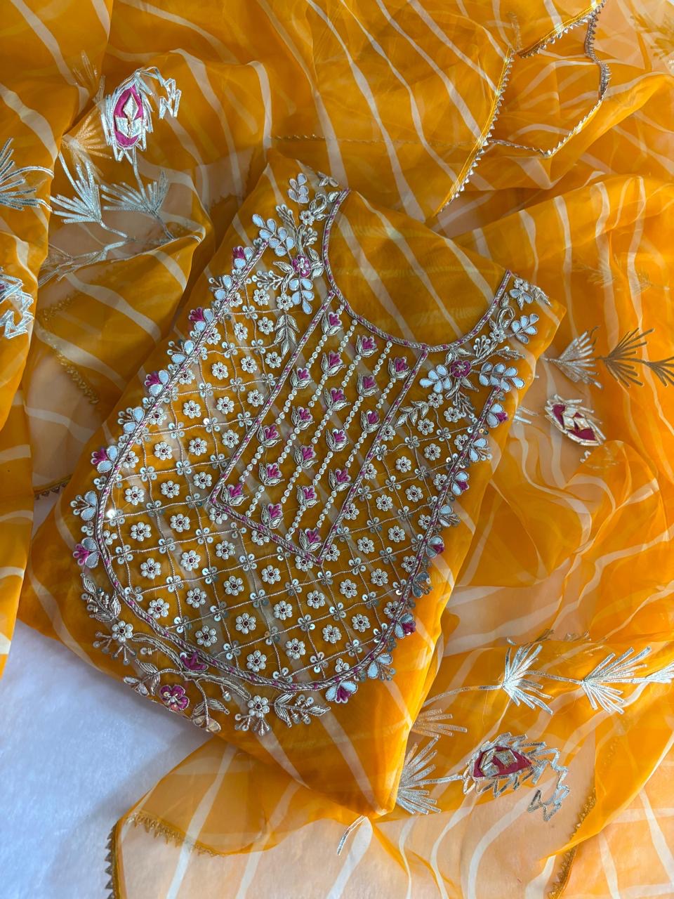 Yellow Leheriya Gota Patti Suit