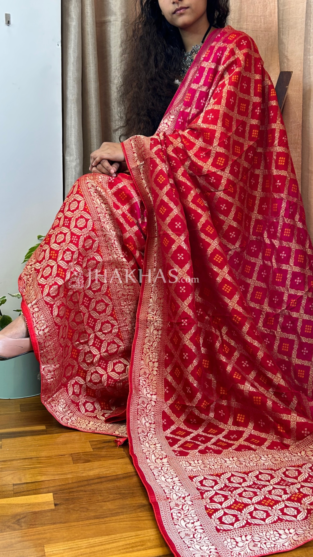 Red Pink Banarasi Gharchola Dola Silk Dupatta