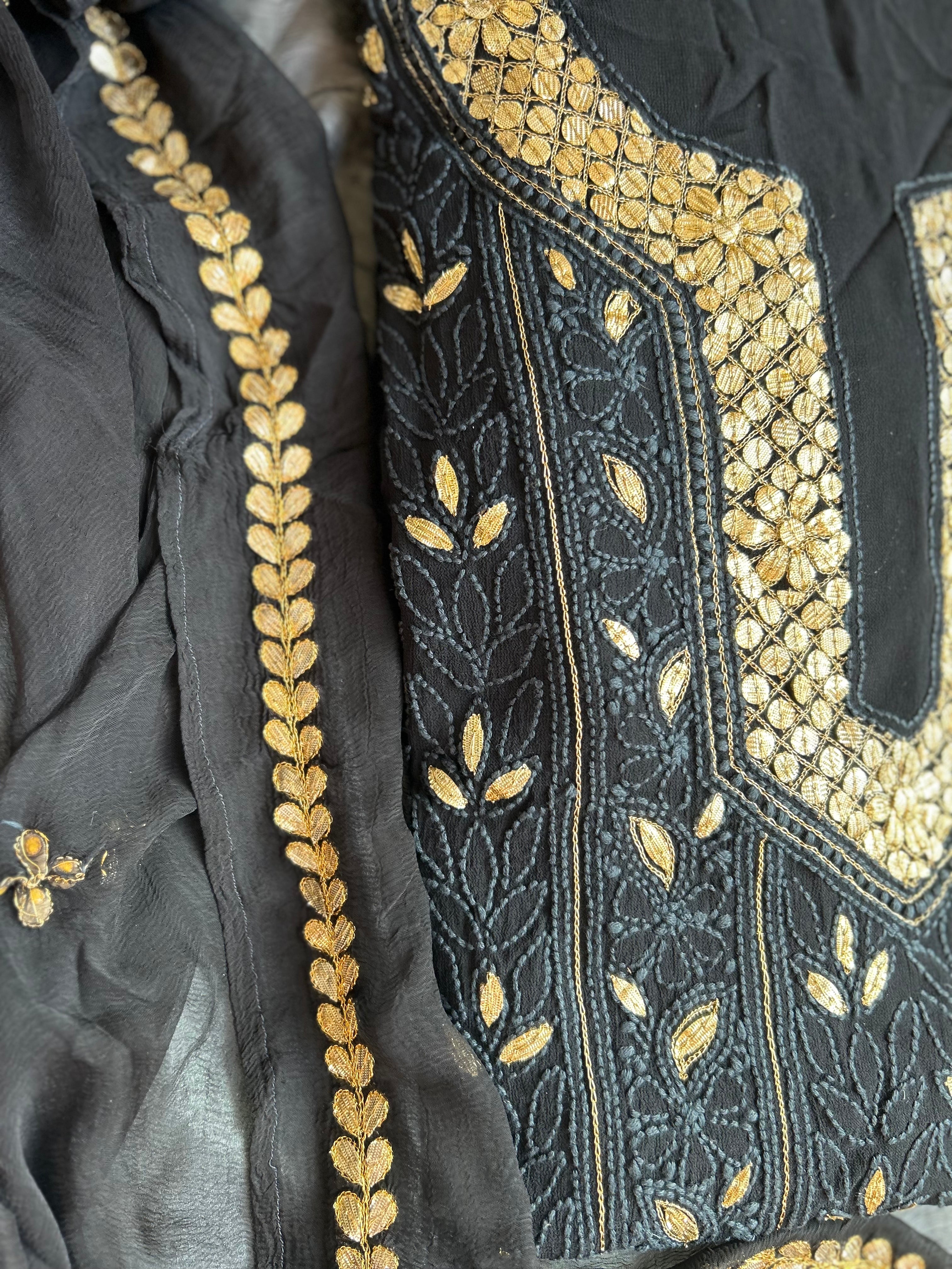 Black Beauty Georgette Chikankari Gota embroidery Unstitched salwar suit set