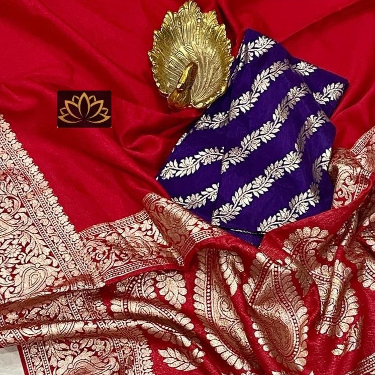 Gorgeous Red Banarasi Zari work Soft Silk Saree