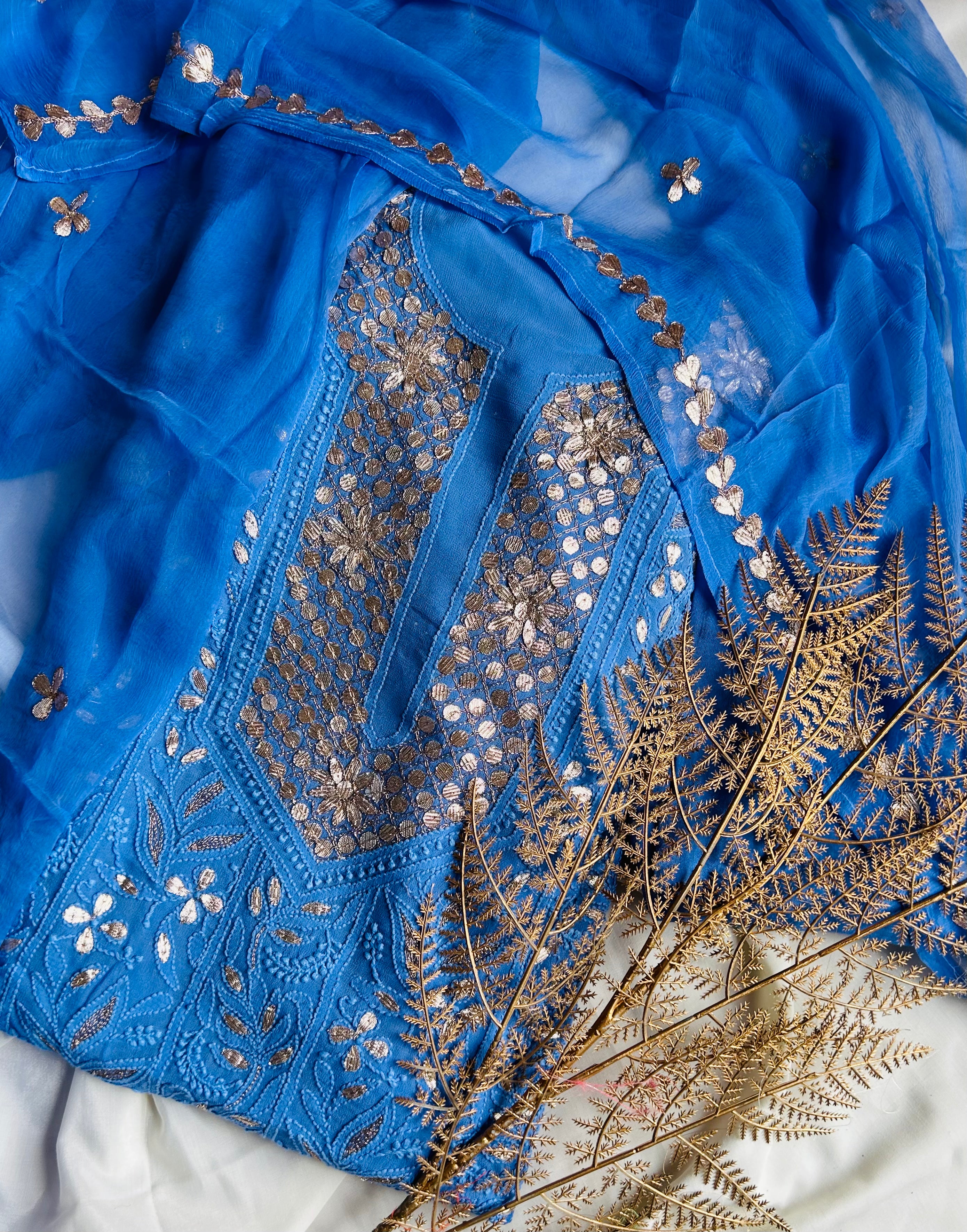 Blue Chikankari Mukaish Work Salwar Suit