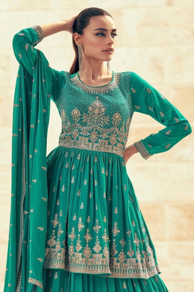 Party wear sharara suit in green
