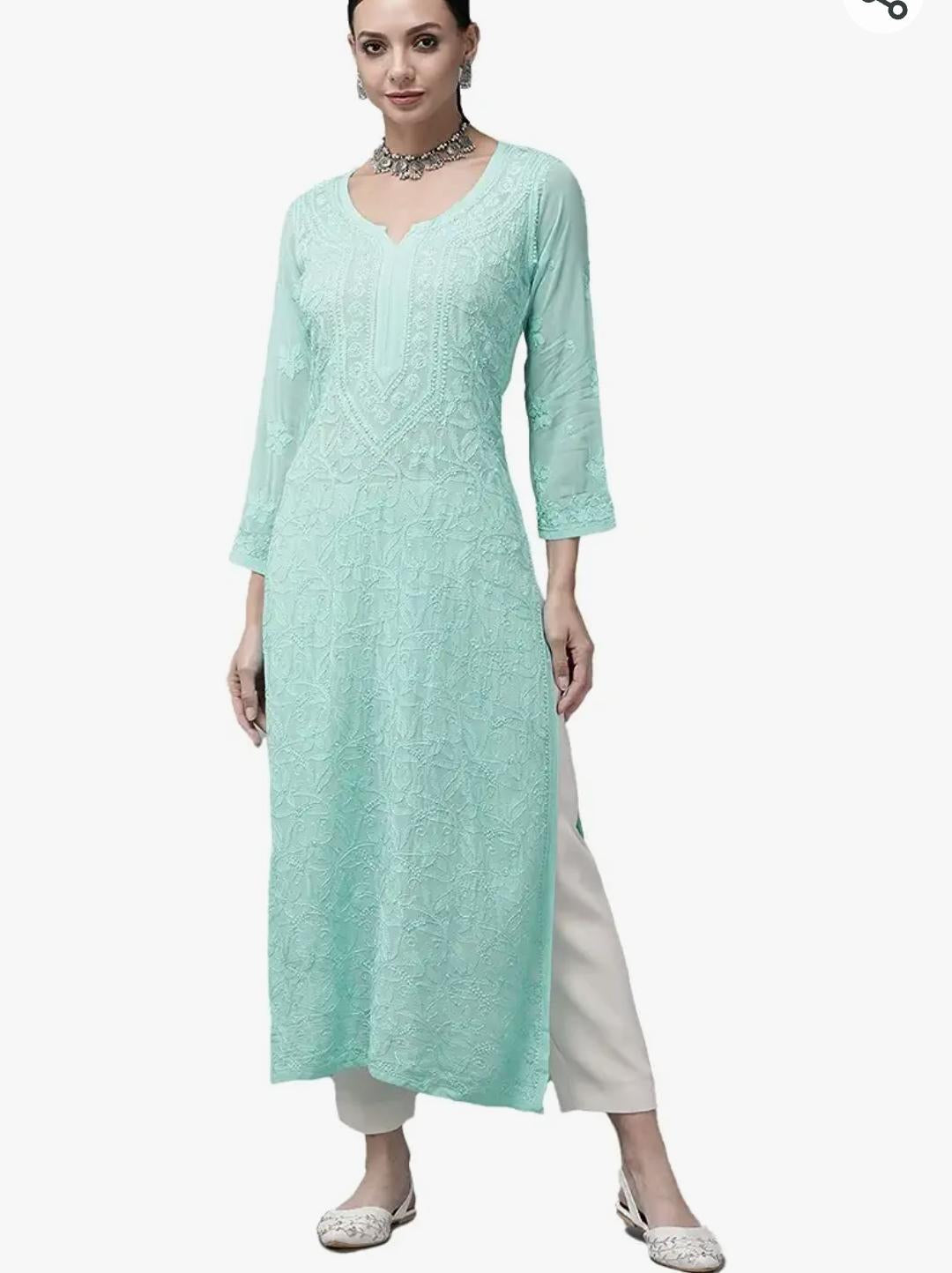 Chikankari Kurti in green
