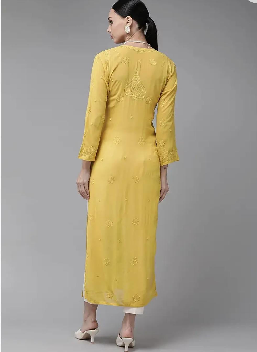 Chikankari Kurti in yellow
