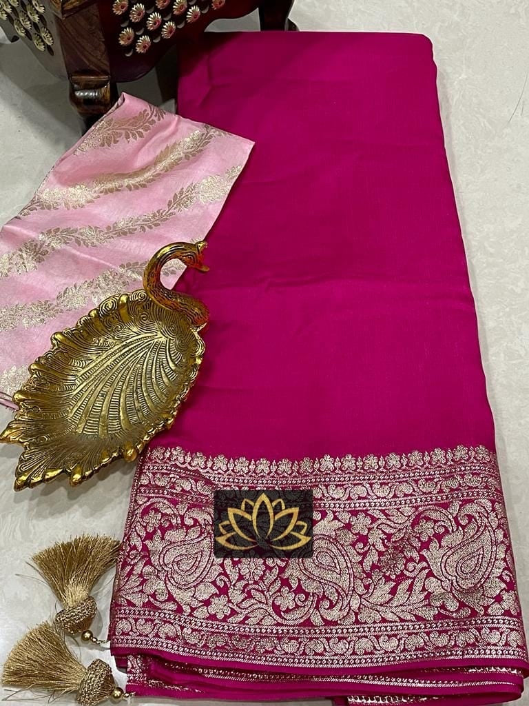 Hot Pink Banarasi Soft Silk Saree with Zari work