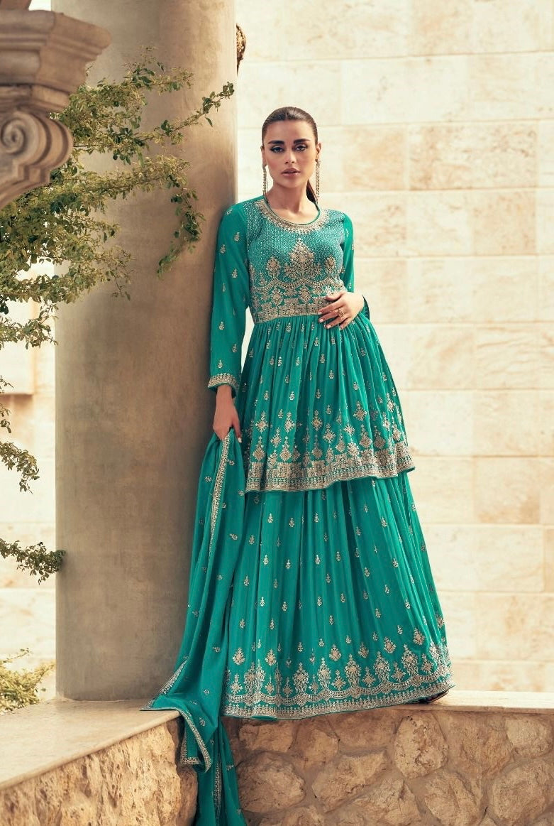 Party wear sharara suit in green