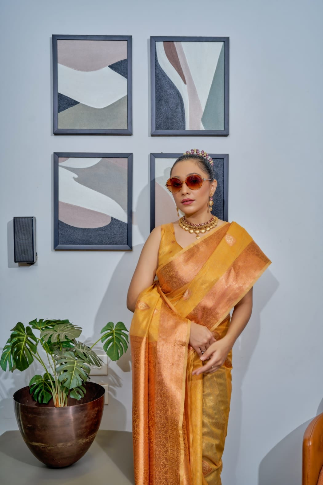 Pure tissue saree in mustard