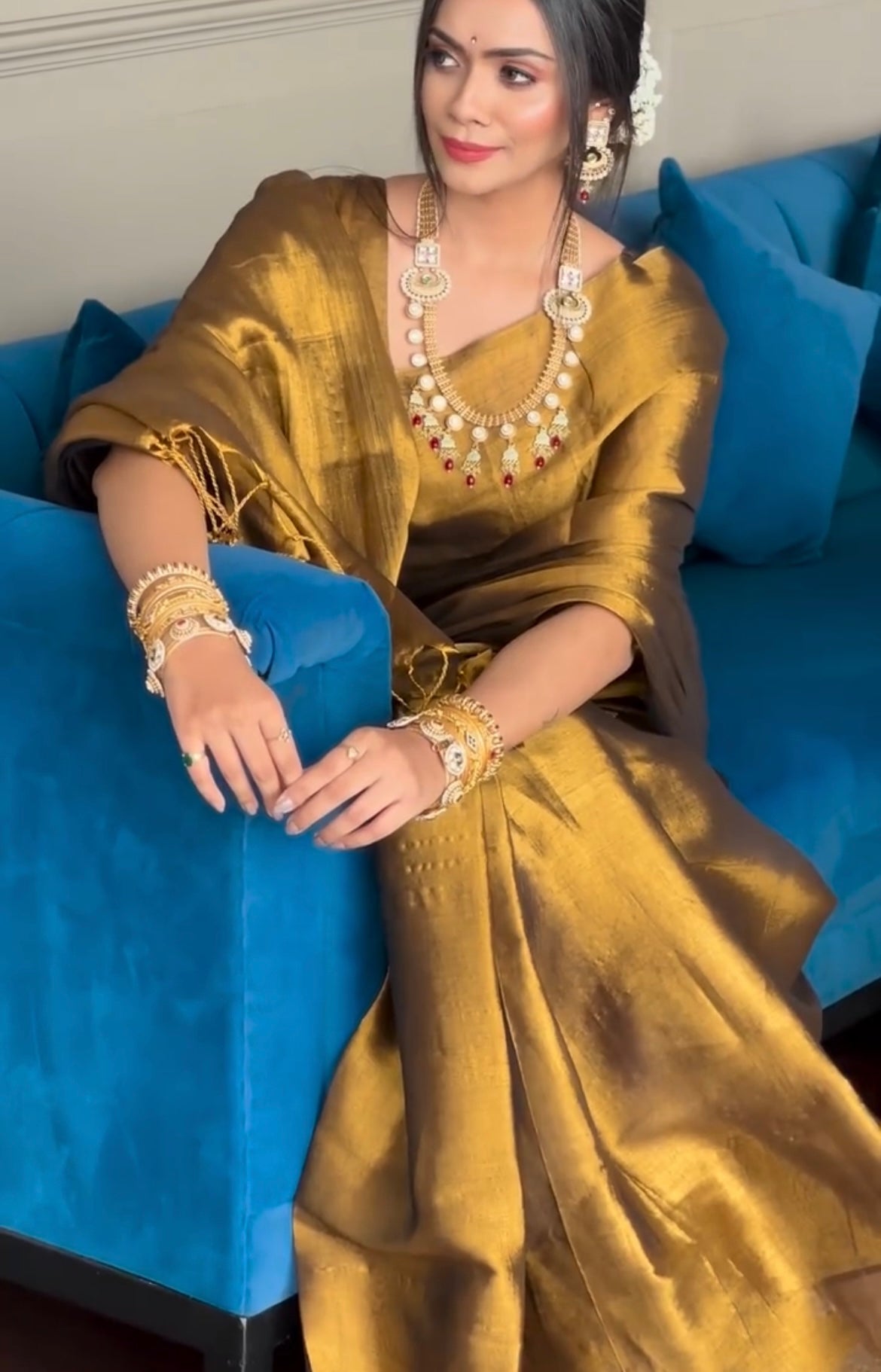 Golden Tissue Silk Saree With Blouse
