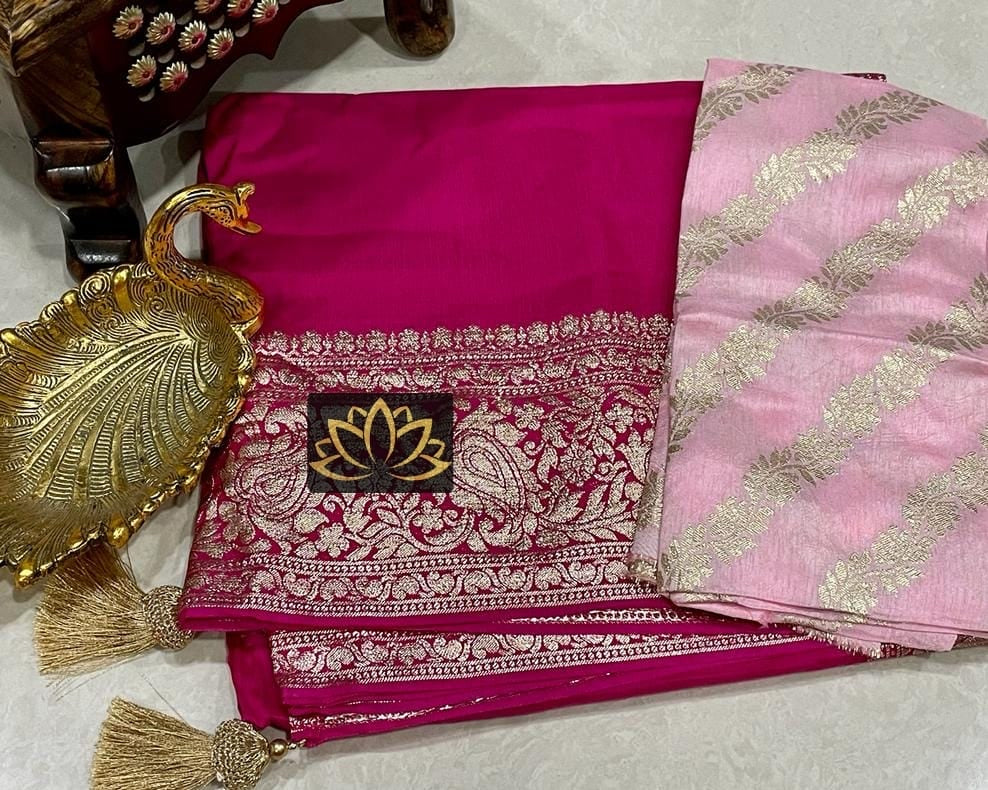 Hot Pink Banarasi Soft Silk Saree with Zari work