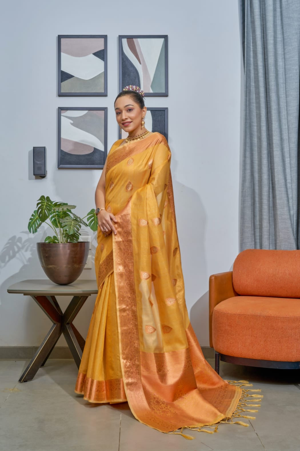 Pure tissue saree in mustard