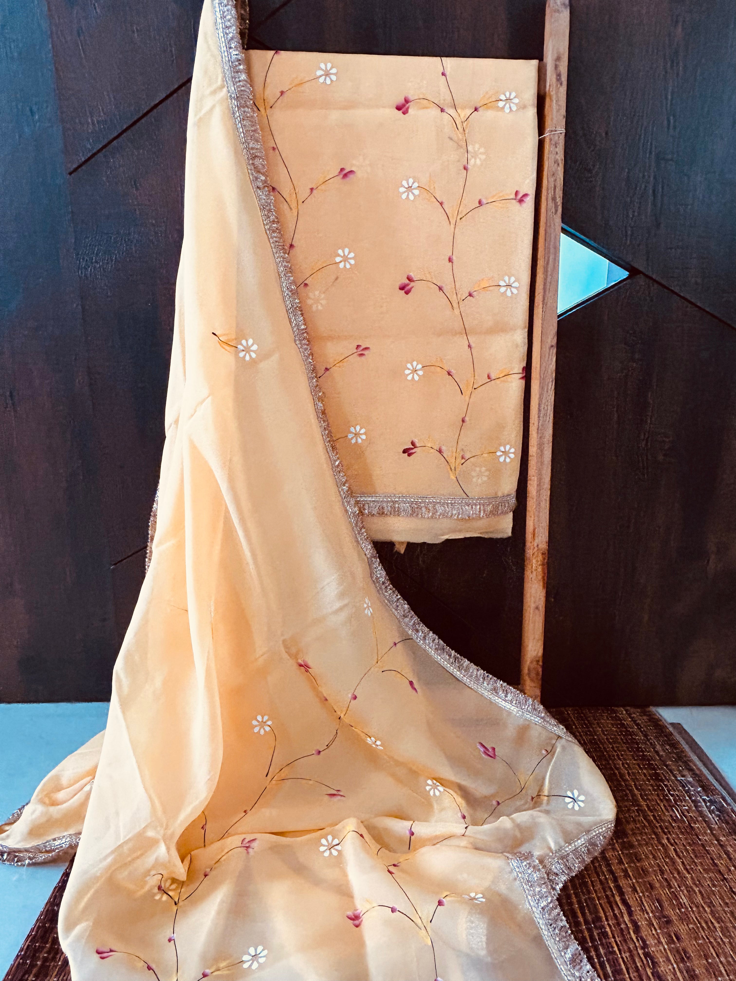 Orange Organza Handpainted Salwar Suit