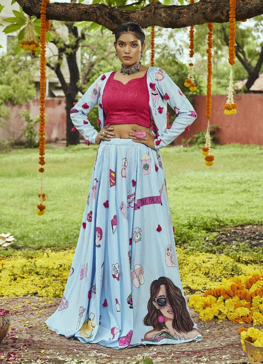 Sky Blue Navratri Lehenha Choli