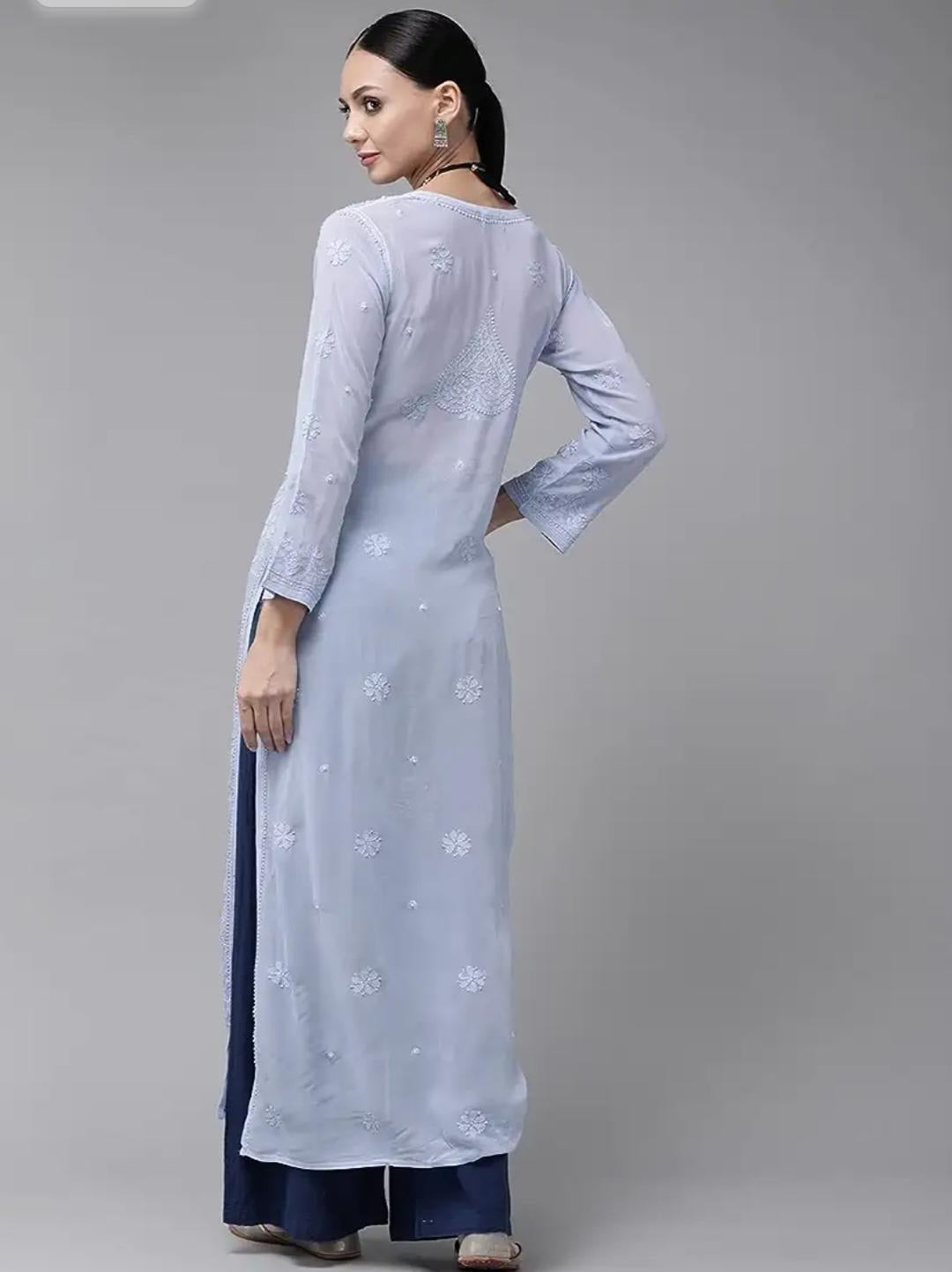 Chikankari Kurti in light blue