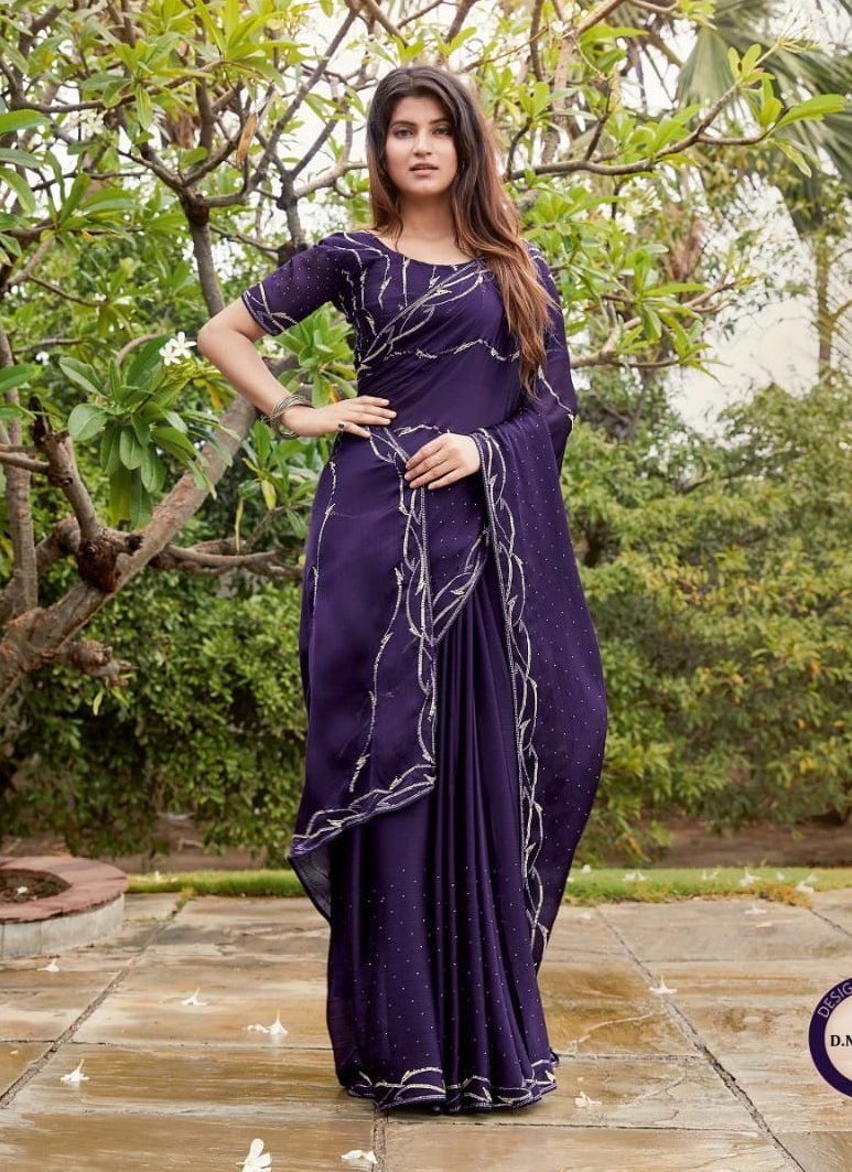 Satin Silk Saree Purple