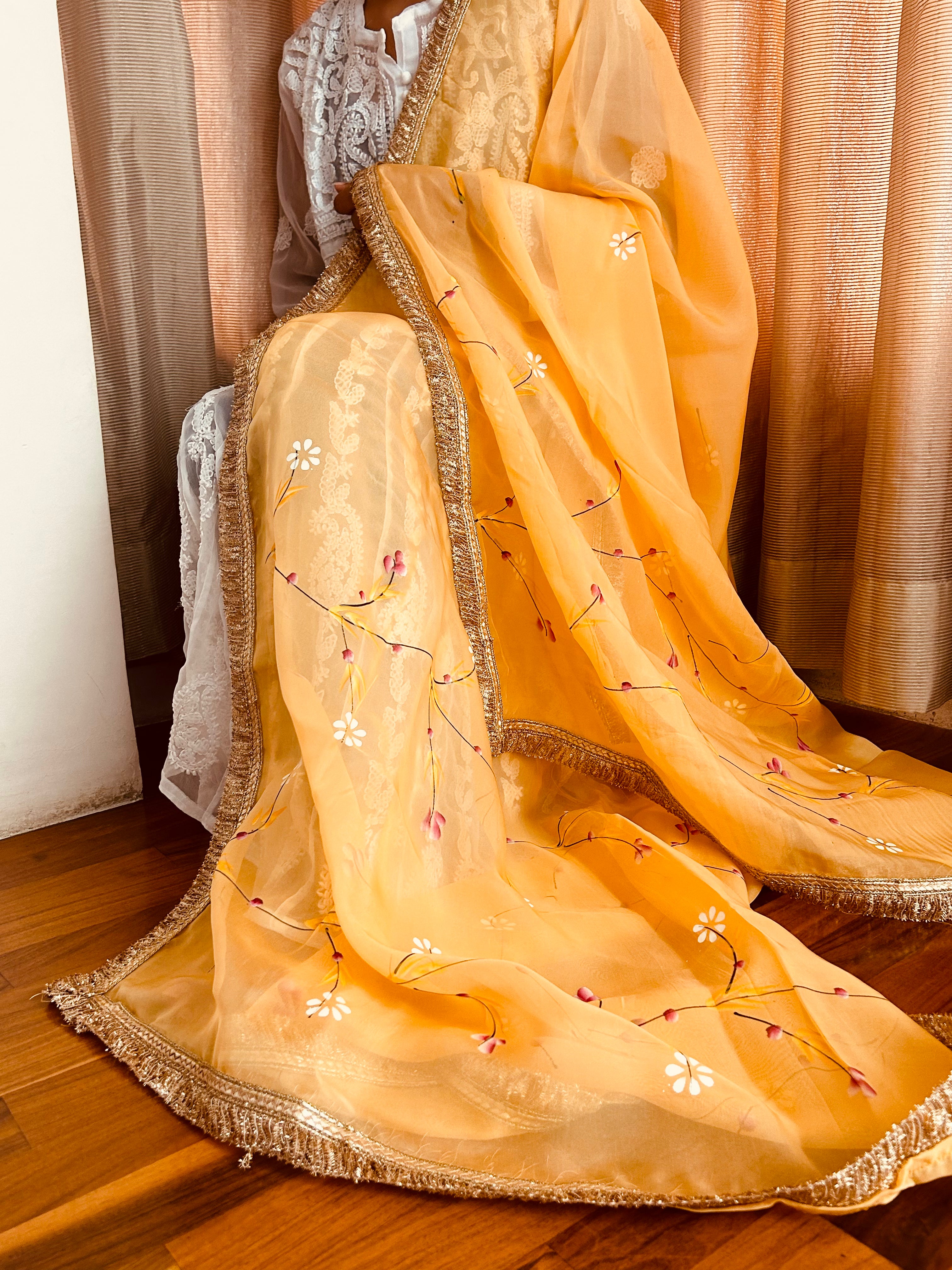 Orange Designer Organza Dupatta