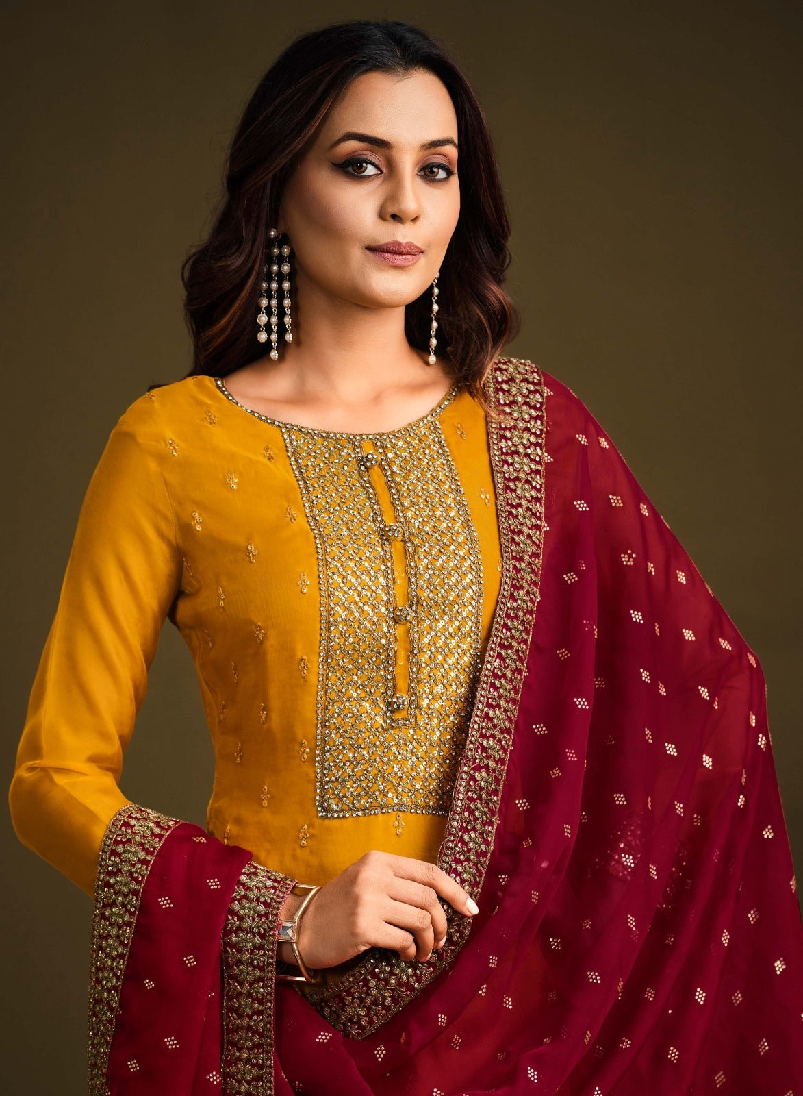 Party wear suit in yellow