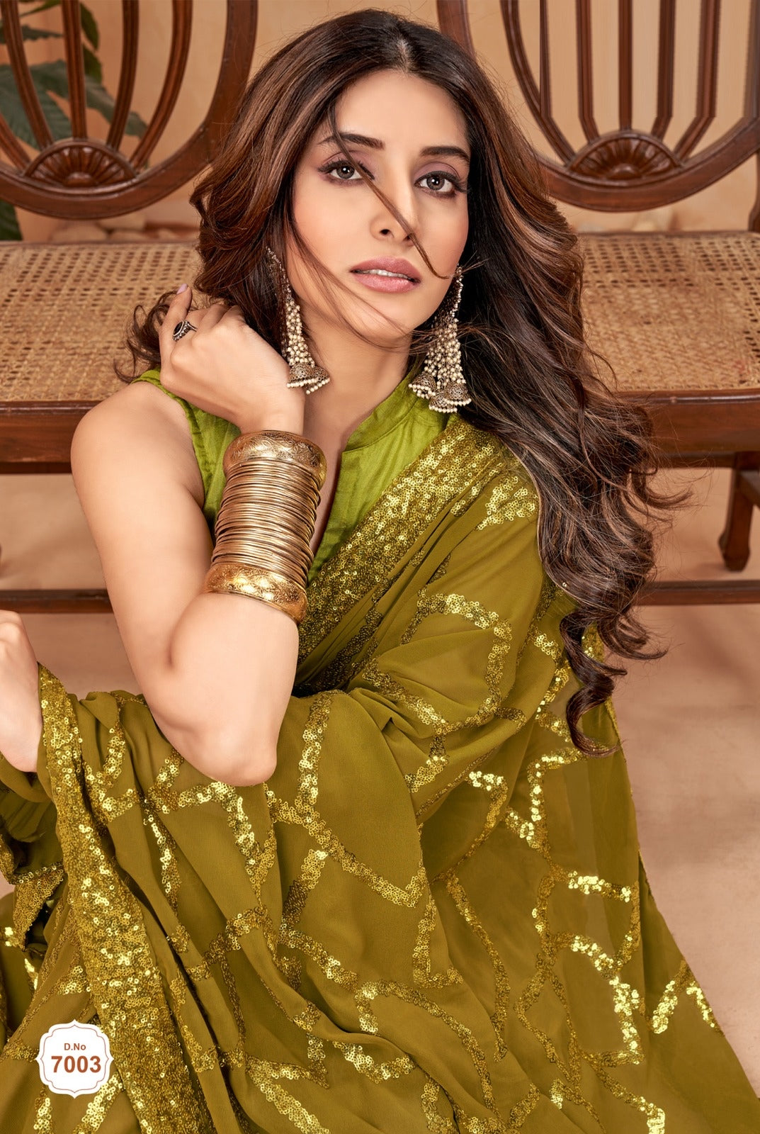 Mehandi Green Sequins work georgette saree