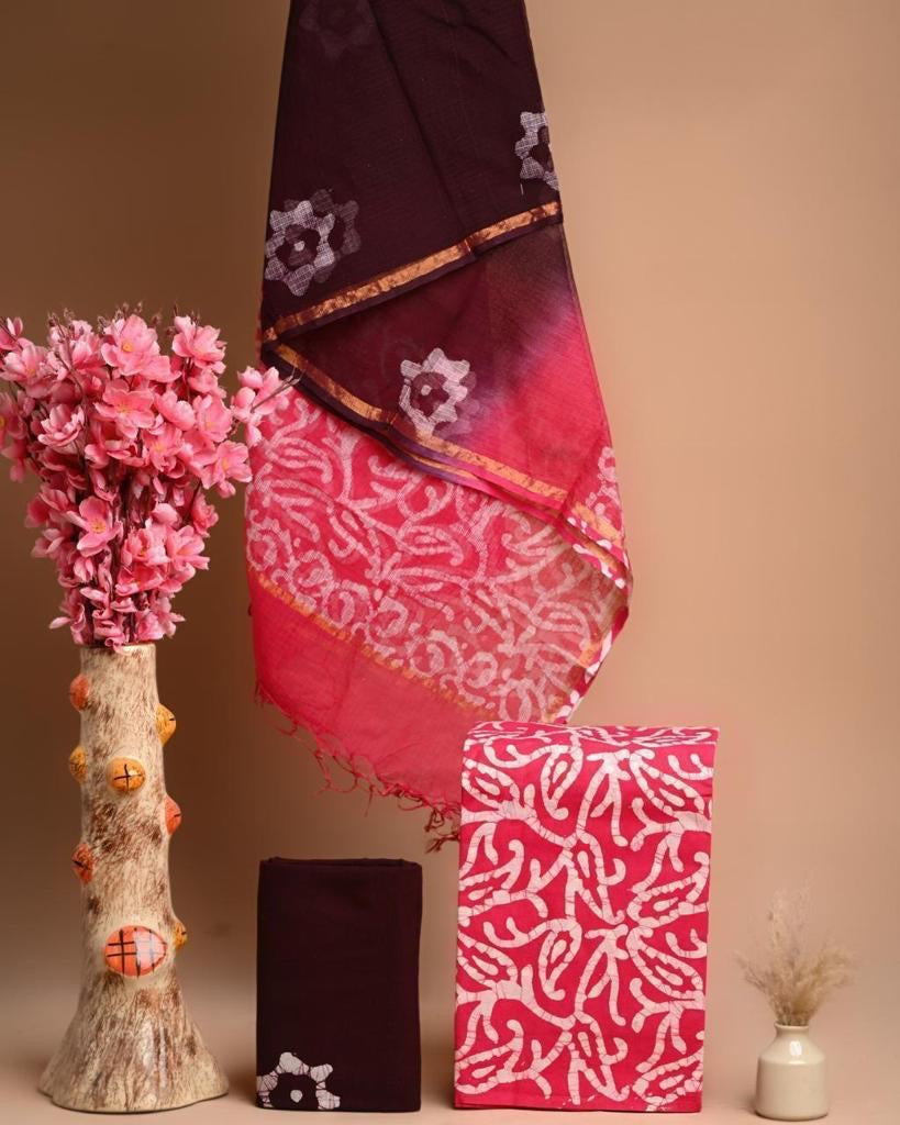 Bela- Pink Cotton Salwar Suit ( Unstitched)