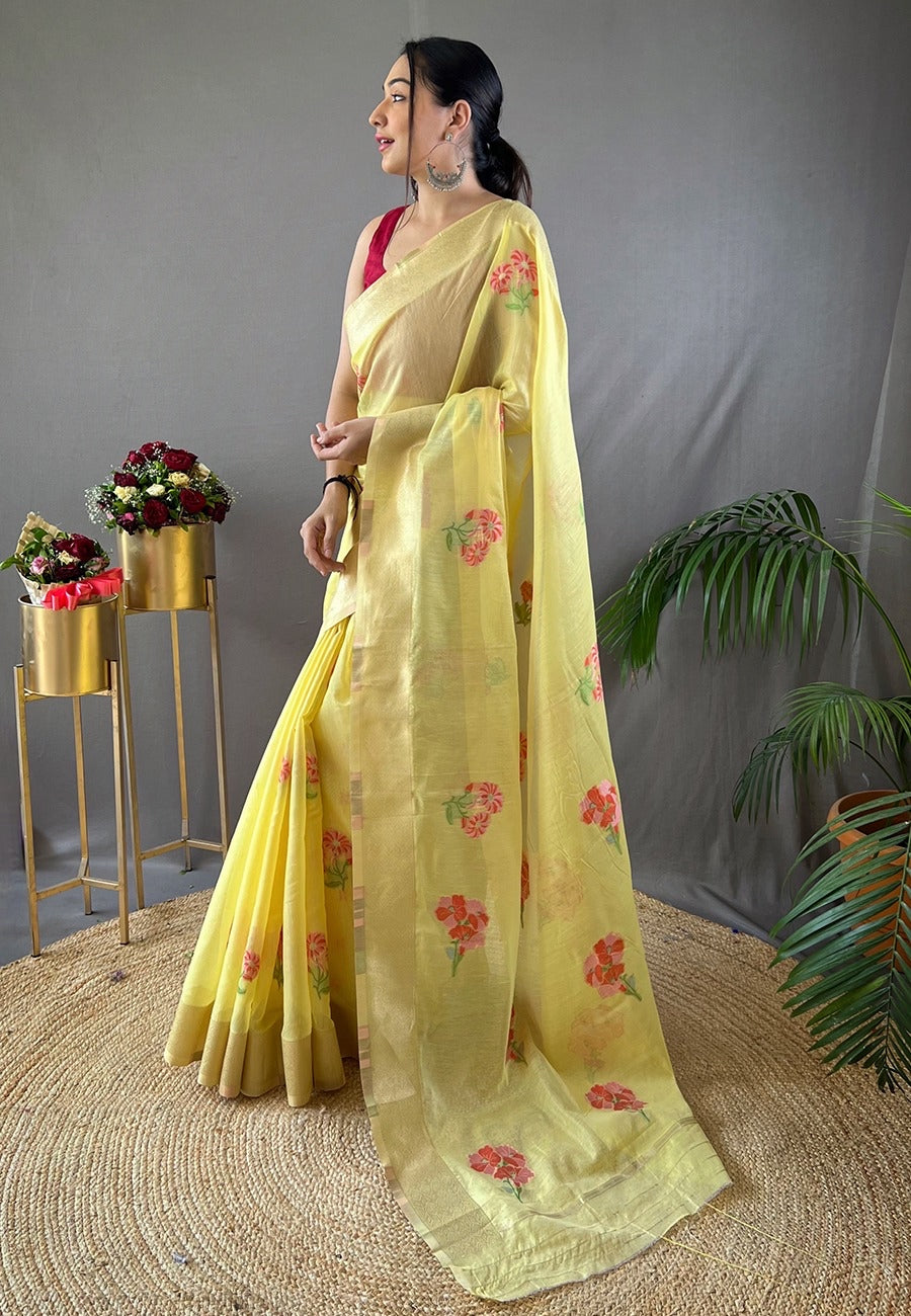 Soft Linen Saree In yellow
