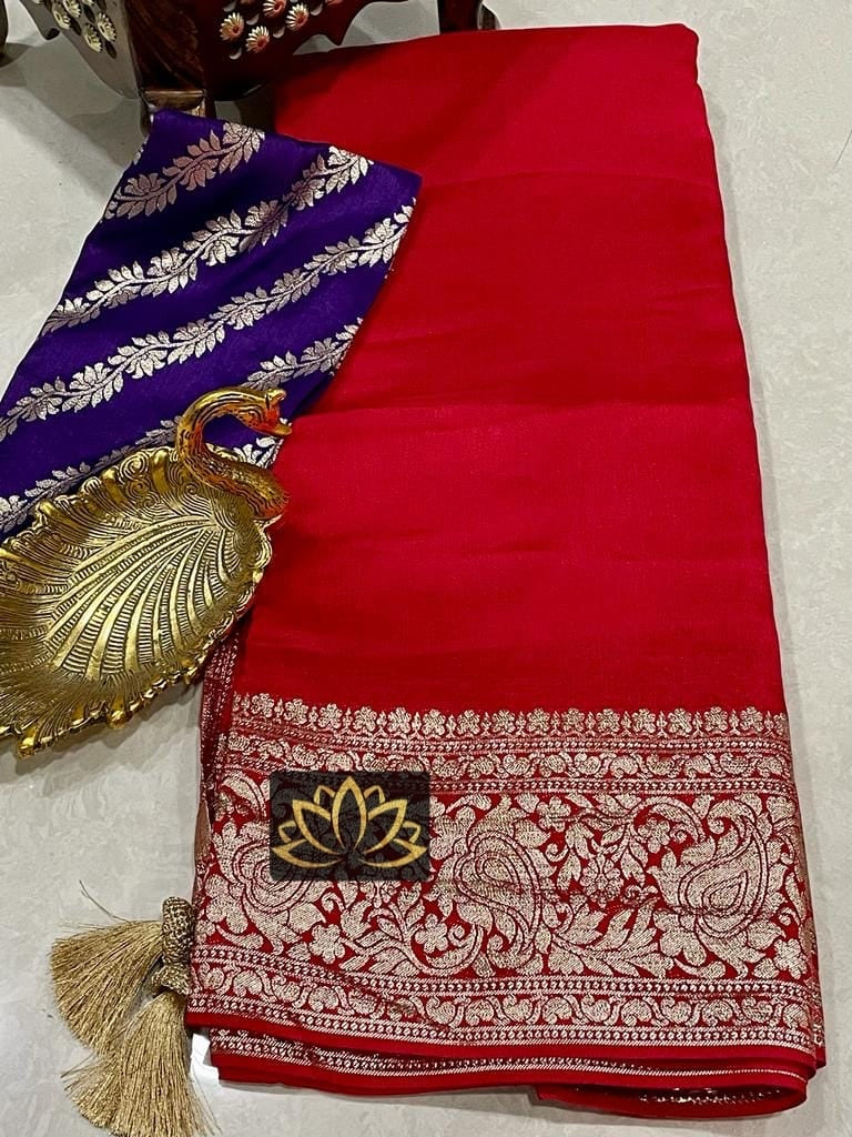 Gorgeous Red Banarasi Zari work Soft Silk Saree