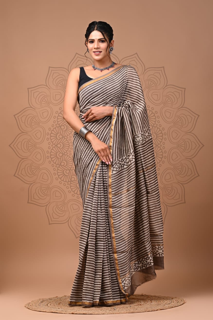 Brown Chanderi  Saree